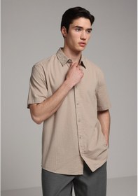 Resim Colin's Colins Regular Fit Shirt Neck Düz Erkek Bej Kısa Kol Gömlek Cl1083096 Q1.v1 Beı 