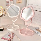 Resim Ayarlanabilir Stand ile Çiçekli Ayna Makyaj Masası - Sevimli Pastel Pembe ve Beyaz Çiçek Tasarımı, Kompakt Yurt Odası ve Yatak Odası Dekoru, Pil Gerektirmez, Parlatılmış Yüzey, Banyo için Ayna, Yurt Odası Dekoru, Oyuncak Aestetiği, Zarif Aestetiği 