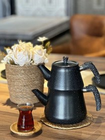 Resim Yunusoğlu Home Granit Kaplama Pramit Cam Kapaklı Çaydanlık Siyah Siyah 