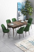 Resim Canisa Han Serisi 70x114 Açılabilir Mdf Mutfak Masası Takımı Barok Desen Masa 6 Haki Yeşil Sandalye 