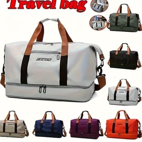 Resim Seyahat çantası, büyük kapasiteli kuru ve ıslak ayrımı olan valiz, kadın spor yoga çantası, hafta sonu tote gece çantası 