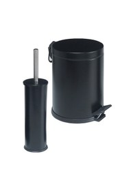 Resim Siyah Renkli Paslanmaz Pedallı 3 Lt Çöp Kovası - Klozet Fırçası 2'li Banyo Seti Siyah 