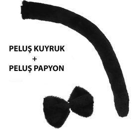 Resim Mey Ithalat® Peluş Siyah Renk Kuyruk ve Papyon Yetişkin Çocuk Uyumlu 
