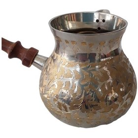 Resim Pirinç Döküm Cezve 5" Jumbo Boy Ahşap Saplı 