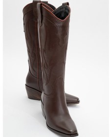 Resim Pietro Kahverengi Cilt Hakiki Deri Kadın Western Çizme Kahverengi Deri 