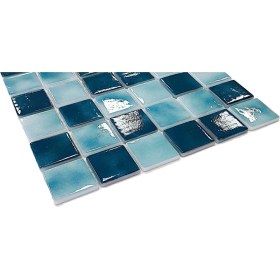 Resim MozaiKristaL Havuz, Banyo, Sauna, Spa, ve Yaşam Alanlarının Tüm Yüzeyleri Için. 50X50MM Turkuaz Mix. 31.5X31.5 Cm. Fileli Cam Mozaik. ( 1 M2 Fiyatıdır ) 