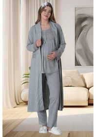 Resim Mecit Pijama Mecit 6003 Gri Sabahlıklı Lohusa Pijama Takımı 