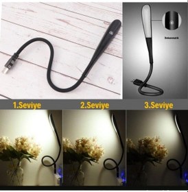 Resim Kompakt Usb Siyah 14 Ledli 3 Kademeli Dokunmatik Okuma Lambası 