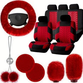 Resim 15 adet Şık Pembe Kelebek Araba Koltuğu Seti, Direksiyon Kılıfı, Su Küreği ve Peluş Asma Aksesuarları ile - Rahat ve Basit Uyum - Kadın Araçları için Mükemmel 