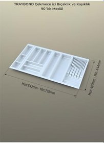 Resim tify Çekmece Içi Kaşıklık Ve Bıçaklık Düzenleyici Beyaz, 84x48 Yandan Ve Boydan 4Cm Kesilebilir 