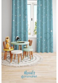 Resim Renkli Bulut Desenli Baskılı Çocuk Ve Bebek Odası Fon Perdesi 2 Kanat - Prd-14 Çok Renkli 