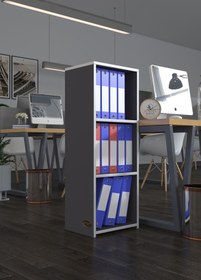 Resim Kenzlife Klasörlük Raflı Almakay Gri 105*40*30 Kitaplık Ofis Arkalıksız 