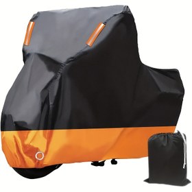 Resim Her Mevsim Motosiklet Örtüsü - 294.64cm for HONDA, for MITSUBISHI ve Daha Fazlası İçin - Dayanıklı Polyester Güneş Koruma ile Turuncu Detaylar, Depolama Çantası Dahil, Her Mevsim Motosiklet Örtüsü, Dış Mekan Depolama, Şık Tasarım, Yüksek Kaliteli Malzeme 