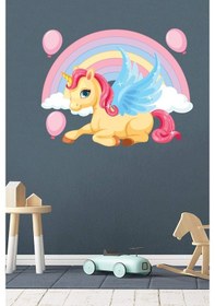 Resim Unicorn Gökkuşağı Ve Balonlar Çocuk Odası Duvar Sticker Seti (492183385) 
