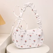 Resim Kalp Doldu! Çiçek Desenli Plise El Çantası, Kadın Moda Tote, Büyük Kapasiteli Makyaj Çantası, Rahat Kadın Çantası, Kadınlar İçin Baskılı El Çantası, Tatlı Stil Çok Yönlü Moda 