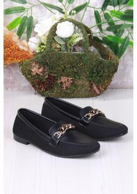 Resim Fort 8571 Zincir Toka Detaylı Şık Rahat Kadın Babet Sıyah Siyah 