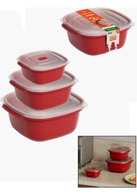 Resim 3 Pcs Kırmızı Kare Saklama Kabı Set 550-1100-2200ml 5224 