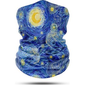 Resim Dair Yıldızlı Gece Desenli Boyunluk Bandana Outdoor Balaklava Yüz Maskesi Kafa Bandı 