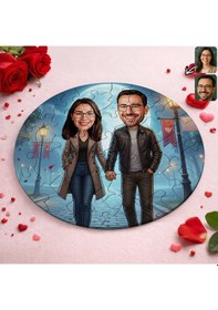 Resim Bk Gift Kişiye Özel Sevgili Karikatürlü Yuvarlak Puzzle 20x20cm -14, Sevgililer Günü Hediyesi, Sevgiliye Hediye Kobitmeyencom36167 Bk Gift 