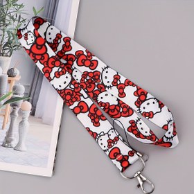 Resim Adorable Hello Kitty Cartoon Character Badge Holder Lanyard - Detachable Phone Lanyard Keychain, Card Cover Accessory, Cute Girls' Fashion Keyring - Perfect for School, Office, Or Travel 