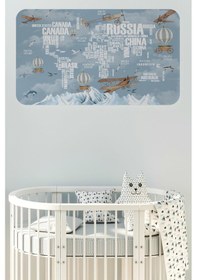 Resim Ülke Adlı Eğitici Dünya Haritası Dünya Atlası Çocuk Ve Bebek Odası Duvar Sticker -60x105-3822 - Renkli Çok Renkli 