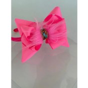 Resim Queen Accessories Neon Pembe Şerit Taşlı Tüylü Anne Kız Çocuk Bebek Taç 