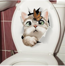 Resim Periboia Decohandy Klozet Etiketi Kedi Vs Kelebek Karışık Renkli 