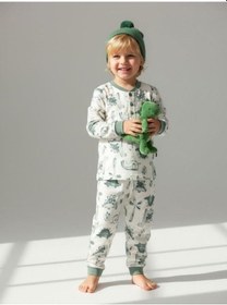 Resim Zekids Erkek Çocuk Pamuklu Safari Desenli Çıtçıtlı Pijama Takımı-16836 Mint 
