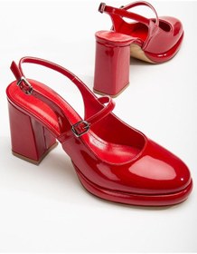 Resim Kadın Abiye Platform Topuklu Ayakkabı Kırmızı Rugan Yuvarlak Burun-3680 Kırmızı 
