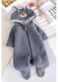 Resim Babymod Kapüşonlu Welsoft Peluş Kışlık Kız/erkek Bebek Tulum Gri 