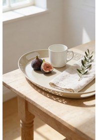 Resim Oval Metal Servis Ve Sunum Tepsisi, Büyük Tepsi, Çay Kahve Tepsisi Cappuccino 