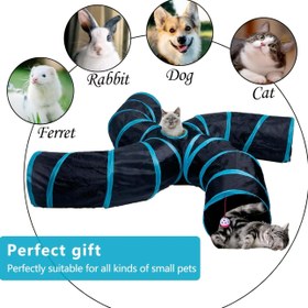 Resim Kediler için Katlanabilir Etkileşimli Kedi Tüneli, Çoklu Bölümler ve Asılı Oyuncaklar - Dayanıklı Polyester Pet Çadırı, Kediler, Yavru Kediler, Küçük Evcil Hayvanlar için - Tavşanlar, Feretler, Köpekler için Mükemmel Hediye, Canlı Tasarım, Sağlam Yapı 