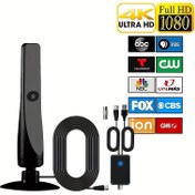 Resim 1pc 2025 Model Uzun Mesafe Dijital HDTV Anteni Sinyal Amplifikatörü ile, 4K Ultra HD 1080P Uyumlu, İç/Dış Mekan Kullanımı, Çoklu Montaj Seçenekleri, 3m Kablo, 560+ Mil Kapsama, Akıllı TV'ler, Eski HDTV, DVB-T2, DTMB, ATC, DVB-T, DMB-T, ISDB-T, ATSC, DAB/FM - Pil Gerekmez 
