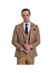 Resim Wessi Ekose Ceketli Slim Fit Taba Erkek Takım Elbise Taba 