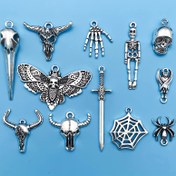 Resim 10/12 adet/paket Kafatası Başlı Yaratıcı Süsler Örümcek Ağı İnsan İskeleti Kafatası Kelebek Kolye Bilezik Moda Kolye Küpe Anahtarlık Çanta Giysi Süsü Takı Yapımı DIY El Yapımı El Sanatları 
