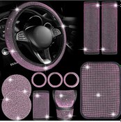 Resim Ximistore9 11 Parça Otomobil Aksesuar Seti - Kristalli Direksiyon Kılıfı, Vites Kolu Ve El Freni Kapağı İle Lüks Araç İçi Dekorasyon 