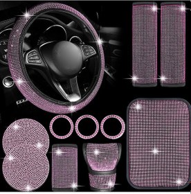 Resim Ximistore9 11 Parça Otomobil Aksesuar Seti - Kristalli Direksiyon Kılıfı, Vites Kolu Ve El Freni Kapağı İle Lüks Araç İçi Dekorasyon 