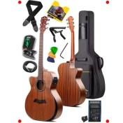 Resim MarkEntegra Fesyonel Masif Ağaç Elektro Akustik Gitar Seti 