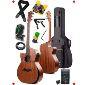Resim MarkEntegra Fesyonel Masif Ağaç Elektro Akustik Gitar Seti 