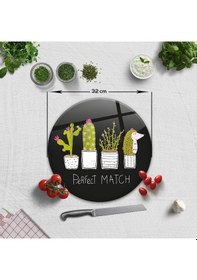 Resim Decorita Cam Kesme Tahtası | Perfect Match-Siyah Fon | Çap32cm 