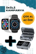 Resim QÜMÜŞ Watch 7 Seri Akıllı Saat + S20 Bluetooth Kulaklık Set Samsung Galaxy M51 Uyumlu 