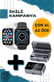 Resim QÜMÜŞ Watch 7 Seri Akıllı Saat + S20 Bluetooth Kulaklık Set REALME 10T Uyumlu 