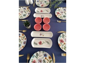 Resim Venüs Home Decoration 6 Kişilik 14 Parça Pembe Kahvaltı Takımı Çiçek Desenli Seramik 