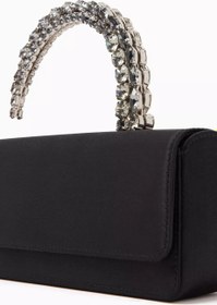 Resim Malika Clutch Siyah Saten, Kristal Saplı & Zarif 90’lar Esintili Gece Çantası - Siyah 