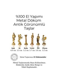 Resim Mc102 Satranç Takımı 25x25cm - Bizans Figürlü Metal Taşlar Gerçek Ağaç Tahta El Yapımı Hediyel 