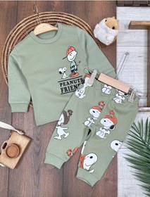 Resim Bisiklet Yaka Peanuts Baskılı Alt Üst 2'li Pijama Takımı 4bb2 Yeşil 