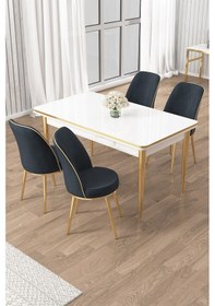 Resim Canisa Rewa Serisi 70x110 Sabit Beyaz Gold Detay Masa Takımı Ve 4 Antrasit Sandalye Masa Beyaz Sandalye Antrasit Ayak Gold 