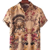 Resim Erkekler için Rahat Çiçek Desenli Kısa Kollu Gömlek - Hafif 100% Polyester, Canlı Tropikal Tasarım, Bol Kesim, Düğmeli Yaka, Yaz Tatilleri ve Rahat Geziler için Mükemmel 