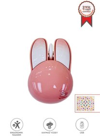 Resim Torima Kablosuz Tavşan Kulaklı Sessiz Mouse 1200 DPI Optik Kablosuz Fare TM-21 Pembe 