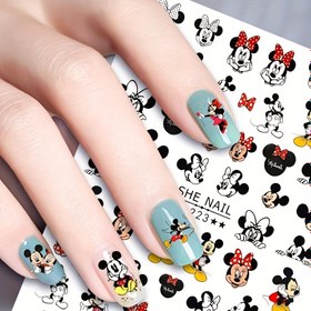 Resim Mickey ve Minnie Fare Tırnak Sticker'ları - Kendinden Yapışkanlı Parıltılı Dekorlar, Parlak Bitiş, Karikatür Temalı Yaratıcı DIY Manikür Tasarımları, Plastik Malzeme, Tek Kullanımlık 